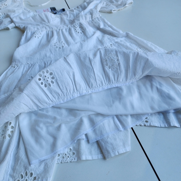 NWT Primark Women’s White Eyelet Knee Length Dress With Puff Sleeves Cotton Sz 0 - Picture 3 of 14